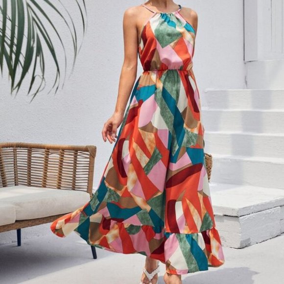 Multicolor Halter Ruffle Hem Maxi Dress - Picture 6 of 8